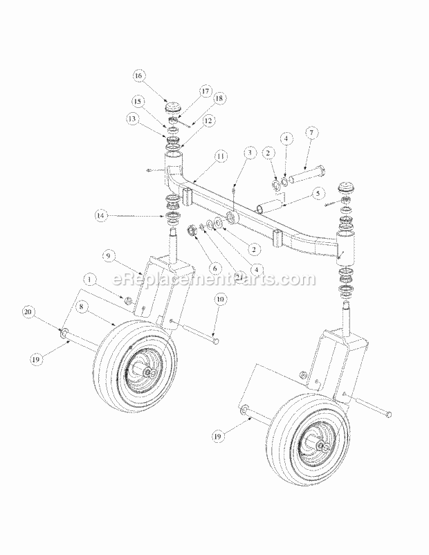 Front Caster Assembly Diagram and Parts List for M60-KW 53BB5GFX750 Cub Cadet Sprayer